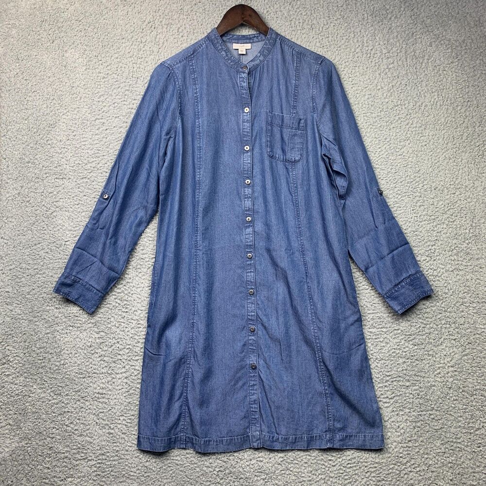 J Jill Denim Dress Womens Medium Blue Chambray Shirt Dress Button Front Pockets